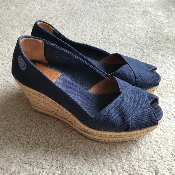Tory Burch Peep Toe Espadrille Wedge Shoes 7.5